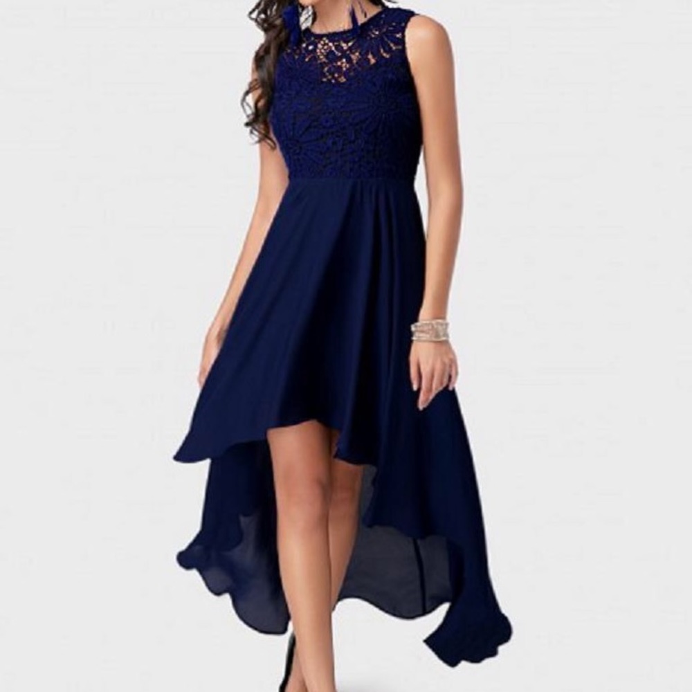 Navy blue lace high-low dress